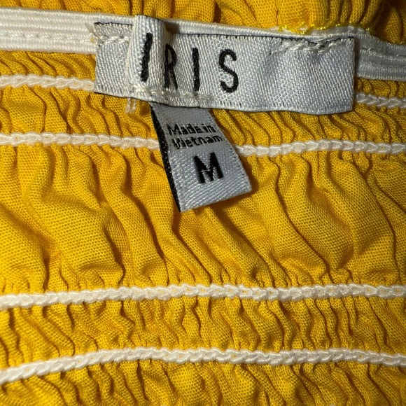 IRIS Bright Lemon Yellow Smocked Cold Shoulder Tulle Puff Sleeve Peplum Top M - Picture 8 of 8